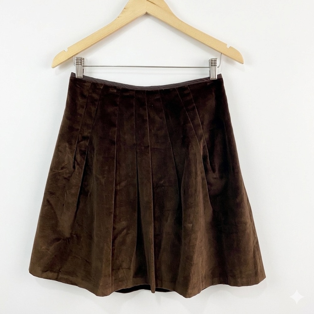 Rebecca Taylor Brown Velvet Pleated Mini Skirt Size 4 Made in USA Quiet Luxury